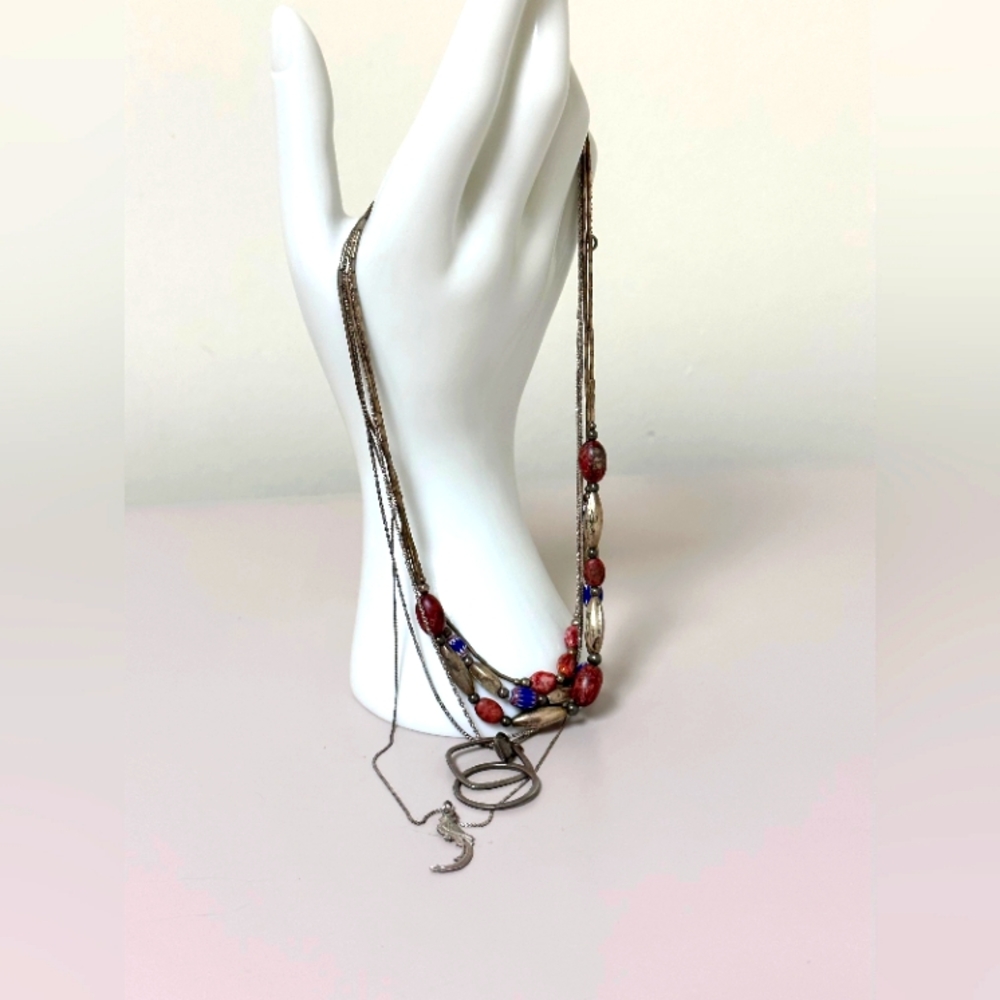 Lot of 6 925 silver chain necklaces with quetzal/heart pendants/26 gram